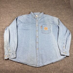 Red Oak Button Down Mens XXL Auburn Tigers Denim Shirt Light Wash Long Sleeve